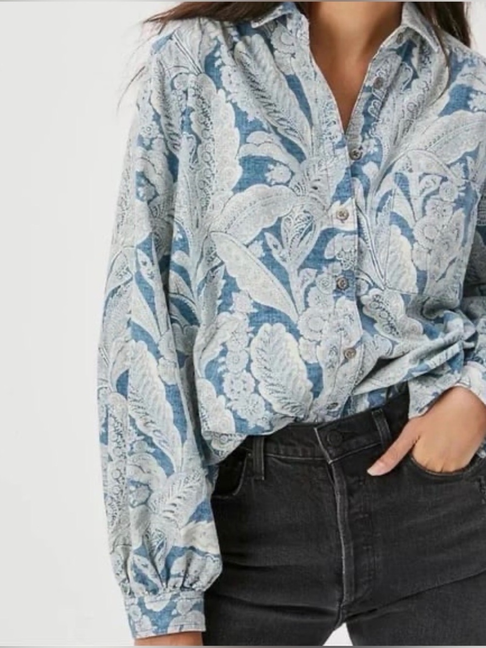 Pilcro Sigourney Paisley Corduroy Button Down Shirt XL Blue Boho